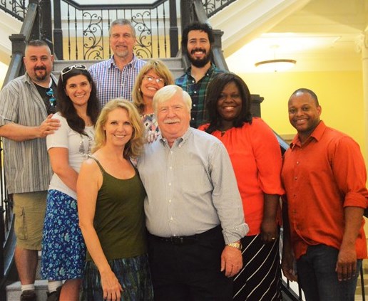 Top row, from left are: Andrew Doyle, director of photography; Michael McClendon, writer/actor; and Ramuel Galarza, director. Middle row, from left are: Whitney Hill, production manager; Angie Allison, script supervisor; Alisa Boykin, Snellville Arts Commission public relations director and liaison; and Lonnie Boykin, T2I Entertainment Group liaison. Front row, from left are: Francine Locke, actress/producer; and Mayor Tom Witts.